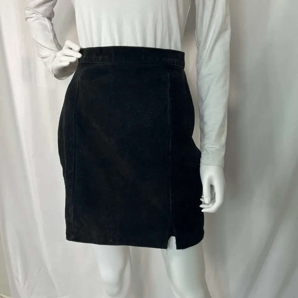 Vintage Mona Mode Black Leather Suede Skirt Small